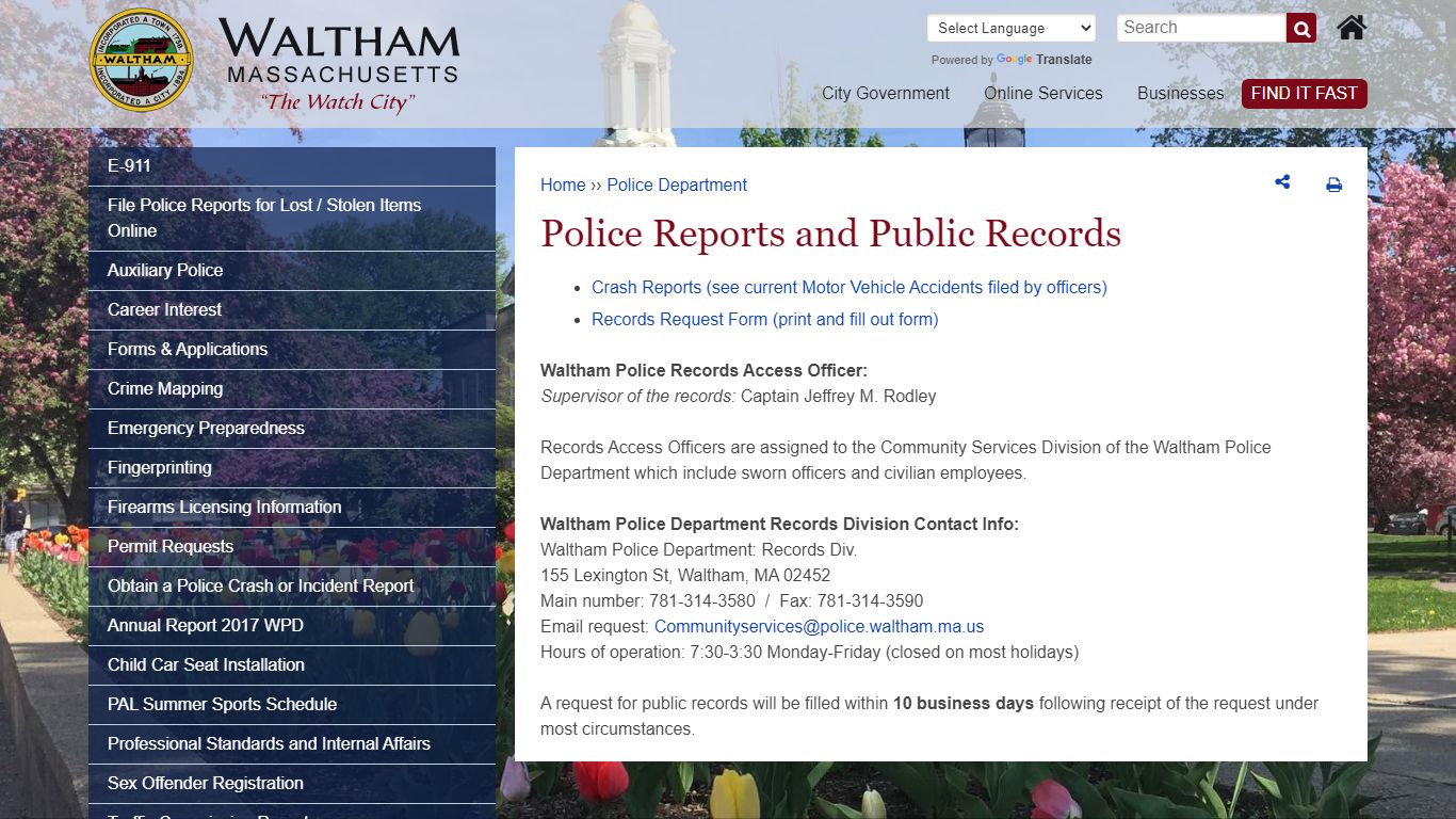Police Reports and Public Records - Waltham