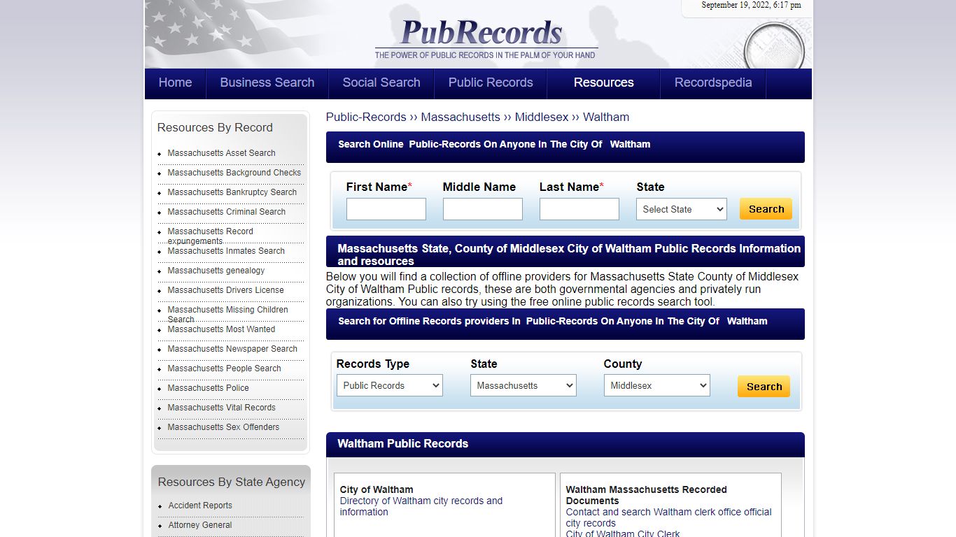 Waltham, Middlesex County, Massachusetts Public Records