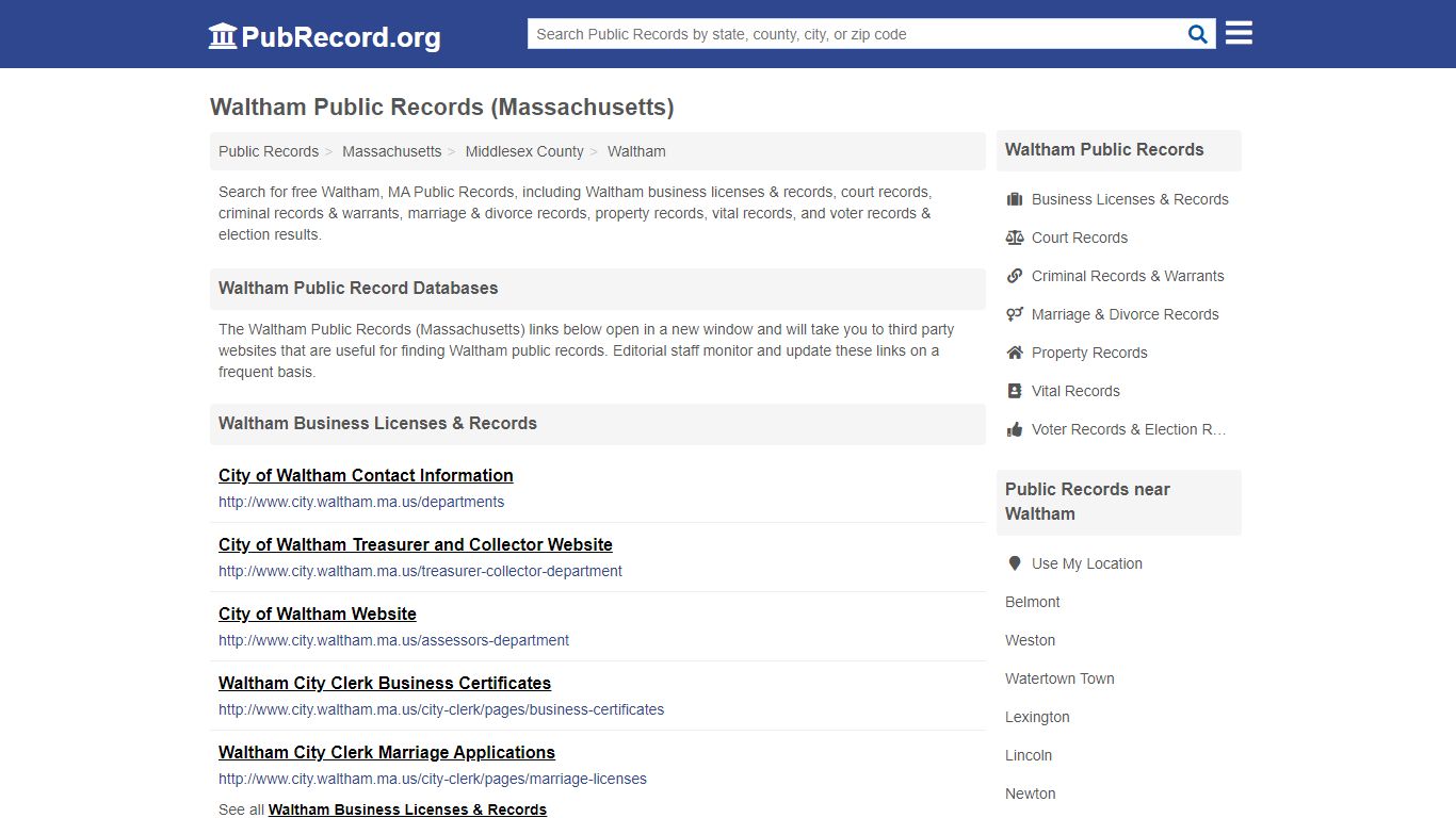 Free Waltham Public Records (Massachusetts Public Records) - PubRecord.org