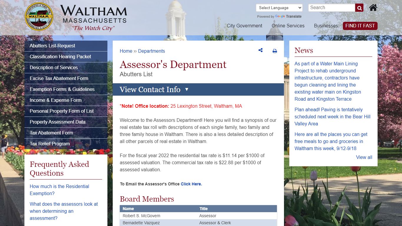 Assessor's Department - Waltham