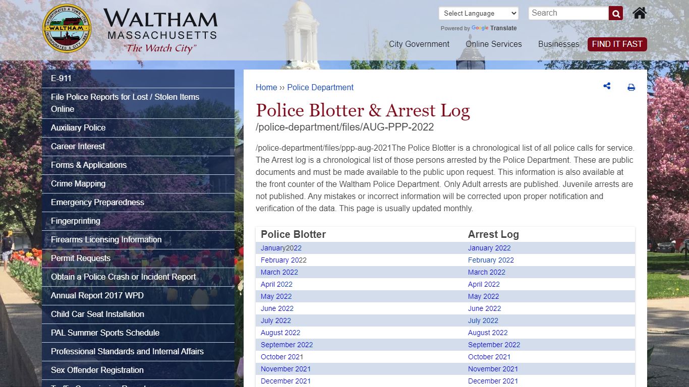 Police Blotter & Arrest Log - Waltham
